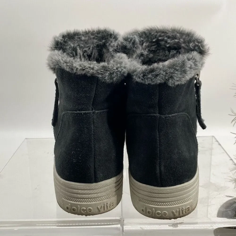 DV by Dolce Vita Gray Faux Fur Trim Suede Ankle Booties